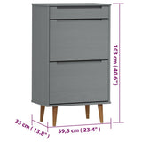 Shoe Cabinet MOLDE Grey 59,5x35x103 cm Solid Wood Pine 350527