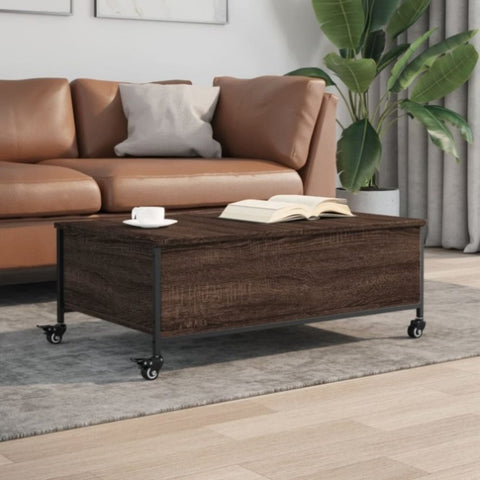 ZNTS Coffee Table with Wheels Brown Oak 91x55x34 cm Engineered Wood 842300