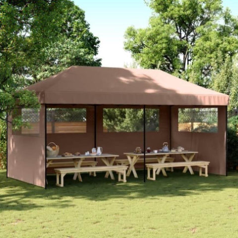 Foldable Party Tent Pop-Up with 3 Sidewalls Brown 4004948