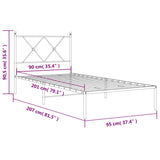 Metal Bed Frame without Mattress with Headboard Black 90x200cm 376495
