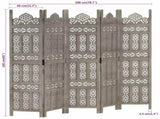 Hand carved 5-Panel Room Divider Grey 200x165 cm Solid Mango Wood 285323