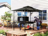 8' x 5' Grill Gazebo, Double Tiered BBQ Gazebo Shelter Canopy with LED Lights, 2 Side Shelves, T3398P322087