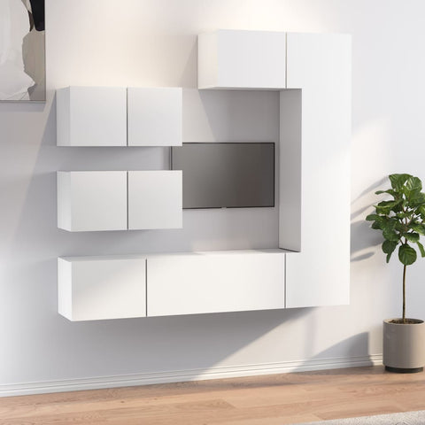 6 Piece TV Cabinet Set White Engineered Wood 3114550