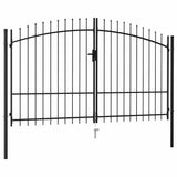 Fence Gate Double Door with Spike Top Steel 3x1.75 m Black 145737