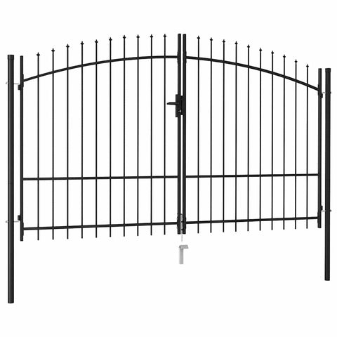Fence Gate Double Door with Spike Top Steel 3x1.75 m Black 145737