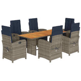 7 Piece Garden Dining Set with Cushions Grey Poly Rattan 3212512