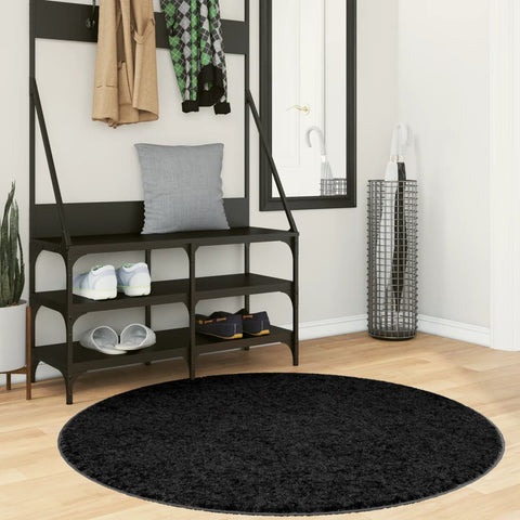 ZNTS Rug OVIEDO Short Pile Black Ø 120 cm 375567