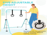 Adjustable Height, Foldable Kids Gymnastics Bar w/ Non-slip Rubber Floor Rings, for 3 Years, Green T3398P378984