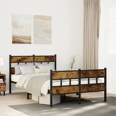 Metal Bed Frame without Mattress Smoked Oak 120x190 cm Small Double 4017068
