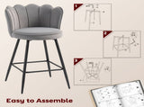 Set of Two Velvet-Feel Lotus Bar Stools - Grey T3398P377907