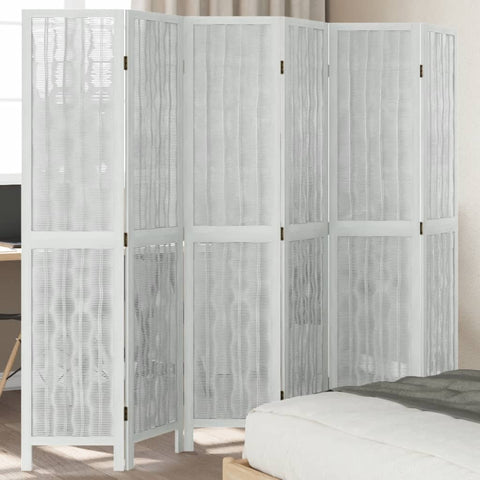 ZNTS Room Divider 6 Panels White Solid Wood Paulownia 358682