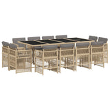 13 Piece Garden Dining Set with Cushions Mix Beige Poly Rattan 3211044