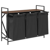Laundry Basket 3 Compartments with Shelf Brown Oak 859064