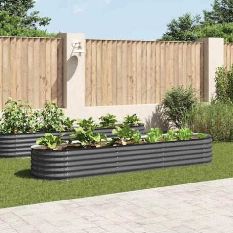 Garden Raised Bed 320x80x44 cm Galvanised Steel Grey 45527