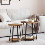 Side Table Set with Shelf 2 pcs Old Wood and Black 869706