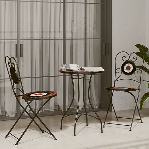 ZNTS Mosaic Bistro Set Terracotta and White Iron and Ceramic 3216355