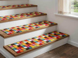 Stair Mats 15 pcs 76 x 20 cm Colourful Block Pattern Polyester 42054626