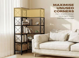 5-Tier L-Shaped Bookshelf, Freestanding Corner Bookcase with Metal Frame, Rustic Brown T3398P551606
