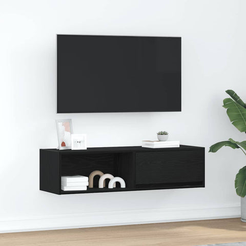 ZNTS TV Cabinet Black Oak 100x31x25.5 cm Engineered Wood 861474