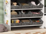 Kids Toy Storage Unit with 11 Bins, Cabinet, Top Shelves, 3 Stickers, for Nursery, Playroom, White T3398P379046