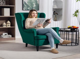 Modern Accent Chair, Upholstered Wingback Armchair with High Backrest and Pillow, Velvet-Feel Fabric T3398P377887