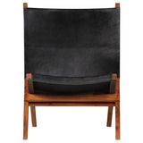 Folding Relaxing Chair Black Real Leather 246364
