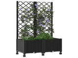 Garden Planter with Trellis&Wheels Black 80 x 40 x 146 cm PP 3422970