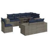 9 Piece Garden Sofa Set with Cushions Grey Poly Rattan Acacia 3326822