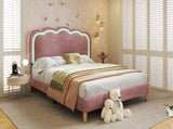 Upholstered Bed, 3ft 90x190cm Single Bed with LED, Bed Frame with Wooden Slats and Adjustable Height N601P288476R