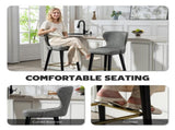 Bar Stools Set of 2, PU Leather Barstools with Back, Footrest and Wood Legs for Kitchen, Counter, T3398P423522