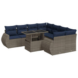 9 Piece Garden Sofa Set with Cushions Grey Poly Rattan Acacia 3326612