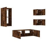4 Piece TV Wall Cabinets with LED Lights Smoked Oak 3216885