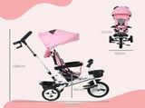 Metal Frame 6 in 1 Baby Push Tricycle with Parent Handle for 1-5 Years Old, Pink T3398P378960
