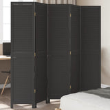 Room Divider 5 Panels Black Solid Wood Paulownia 358854