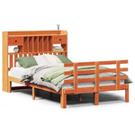 ZNTS Bookcase Bed without Mattress Wax Brown 135x190 cm Double Solid Wood Pine 3322809