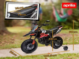 12V Aprilia Licensed Kids Motorbike with Training Wheels, Spring Suspension, LED Headlight, USB, T3398P348446
