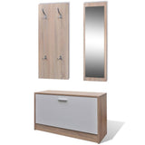 241246 Oak and White 3-in-1 Wooden Shoe Cabinet Set