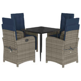 5 Piece Garden Dining Set with Cushions Grey Poly Rattan 3212432