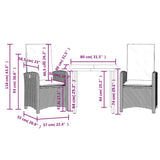 3 Piece Garden Dining Set with Cushions Grey Poly Rattan 3212440