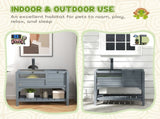Wooden Tortoise House, with Shelter, Run, Shelf, Lamp Holder, Tray, Grey T3398P350001