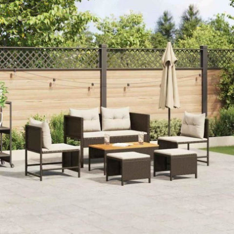 Garden Sofa Set 6 pcs Brown and cream Poly Rattan 4104701
