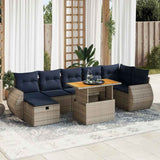 8 Piece Garden Sofa Set with Cushions Grey Poly Rattan Acacia 3328069