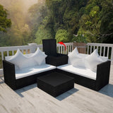 4 Piece Garden Lounge Set with Cushions Poly Rattan Black 42989