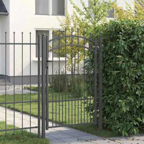 Fence Gate with Spear Top with Lock Grey 103 x 150 cm Steel 42009040