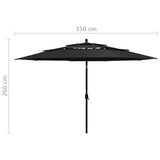3-Tier Garden Parasol with Aluminium Pole Black 3.5 m 313882