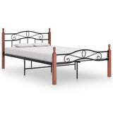 Bed Frame without Mattress Black Metal&Solid Oak Wood 120x200 cm 324906