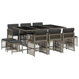 11 Piece Garden Dining Set with Cushions Grey Poly Rattan 3210968