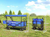 Folding Trolley Cart Storage Wagon Beach Trailer 4 Wheels with Handle Overhead Canopy Cart Push Pull T3398P377649