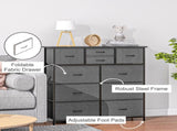 Bedroom Chest of Drawers, 10 Drawer Dresser with Foldable Fabric Drawers and Steel Frame, Black T3398P344326