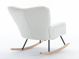 New Modern Teddy Fabric Tufted Upholstered Rocking Chair with pull-out footrest, White W1397P154349